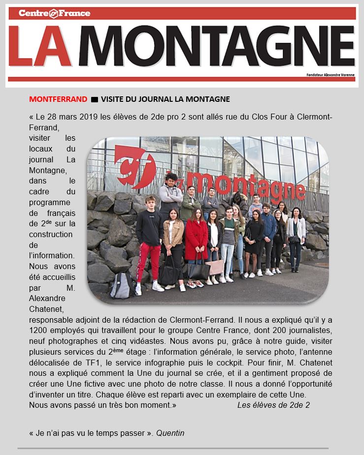 Visite Guidee Du Journal La Montagne Institution Sainte Therese Les Cordeliers